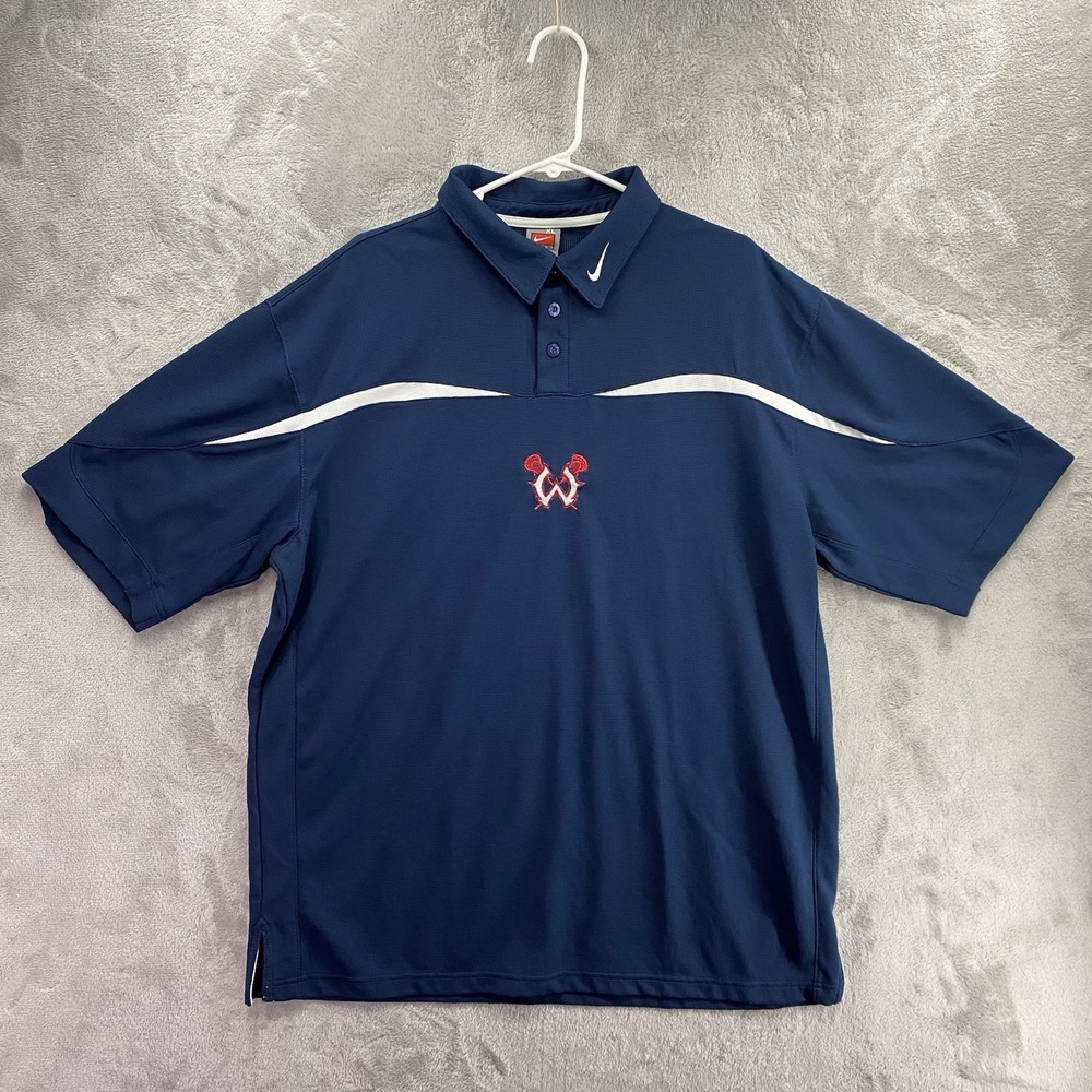 Nike Team Fit Dry Navy Polo Shirt Men's XL Lacrosse W Logo Embroidered